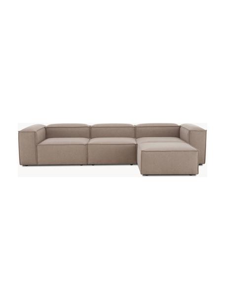 Modulaire bank Lennon (4-zits) met kruk, Bekleding: 100% polyester, Frame: massief grenenhout FSC-ge, Poten: kunststof, Geweven stof taupe, B 327 x H 207 cm
