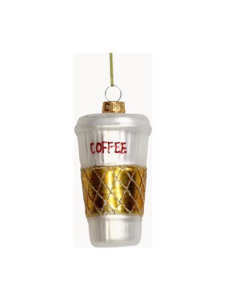 Ozdoba choinkowa Coffee To Go, Szkło, Odcienie złotego, biały, Ø 5 x W 9 cm