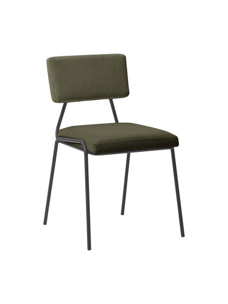 Corduroygestoffeerde stoelen Mats in groen, 2 stuks, Poten: gepoedercoat metaal, Corduroy groen, B 50 x H 80 cm