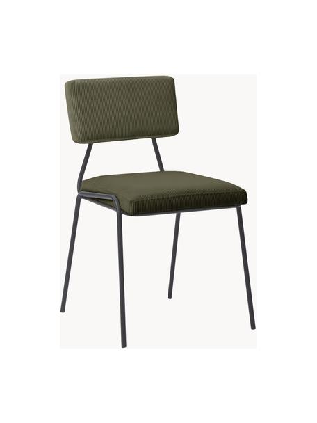 Corduroy gestoffeerde stoelen Mats, 2 stuks, Poten: gepoedercoat metaal, Corduroy donkergroen, B 50 x H 80 cm