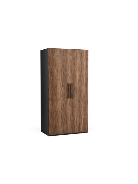 Modularer Drehtürenschrank Simone, 100 cm Breite, mehrere Varianten, Korpus: Spanplatte, FSC-zertifizi, Walnussholz-Optik, Schwarz, Basic Interior, Höhe 200 cm