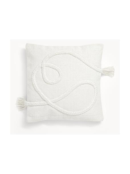 Housses de coussin à détails tuftés et franges Kaspar, 2 pièces, 100 % coton, Blanc crème, larg. 45 x long. 45 cm