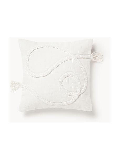 Housses de coussin à détails tuftés et franges Kaspar, 2 pièces, 100 % coton, Blanc crème, larg. 45 x long. 45 cm