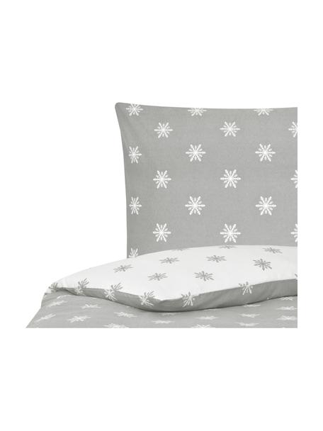 Flanelová obojstranná posteľná bielizeň Alba, Svetlosivá, biela, 135 x 200 cm + 1 vankúš 80 x 80 cm