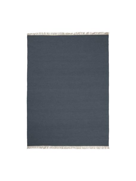 Alfombra kilim artesanal de lana con flecos Rainbow, Flecos: 100% algodón Las alfombra, Azul oscuro, An 140 x L 200 cm (Tamaño S)