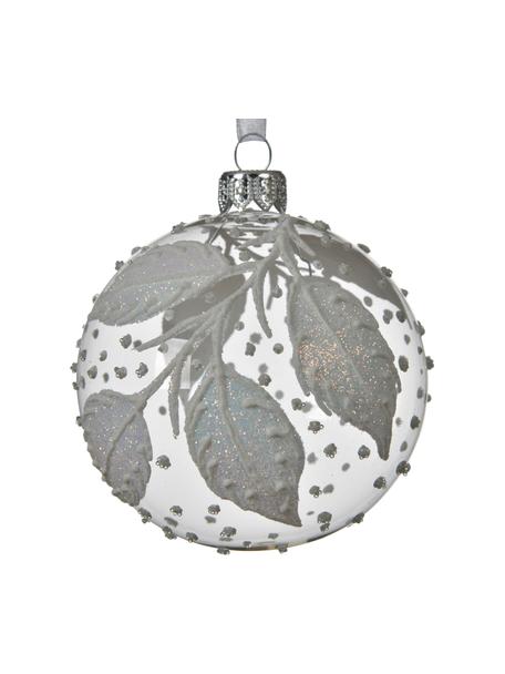 Boule de Noël Leaves Ø 8 cm, 2 pièces, Couleur argentée, blanc, Ø 8 cm