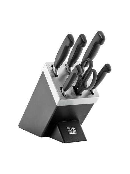 Selbstschärfender Messerblock Gourmet in Schwarz, 7-tlg., Messer: Edelstahl, Griff: Kunststoff, Schwarz, Set mit verschiedenen Größen