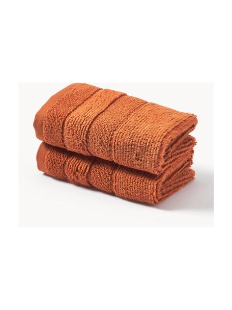 Handdoek Luxe in verschillende formaten, met gestreepte rand, Oranje, XS gastendoekje, B 30 x L 50 cm, 2 stuks
