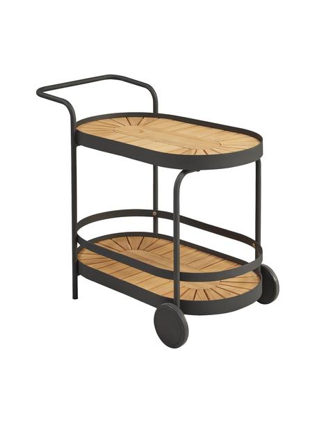 Carrello di servizio da giardino con ruote Flogan, Ripiani: legno di acacia certifica, Marrone chiaro, nero, Larg. 92 x Alt. 78 cm