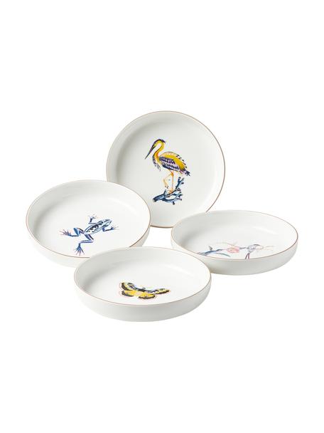 Sada talířů na těstoviny s barevným designem a zlatým okrajem Flamboyant, 4 díly, Porcelán, Bílá, se vzorem, Ø 21 cm, V 4 cm