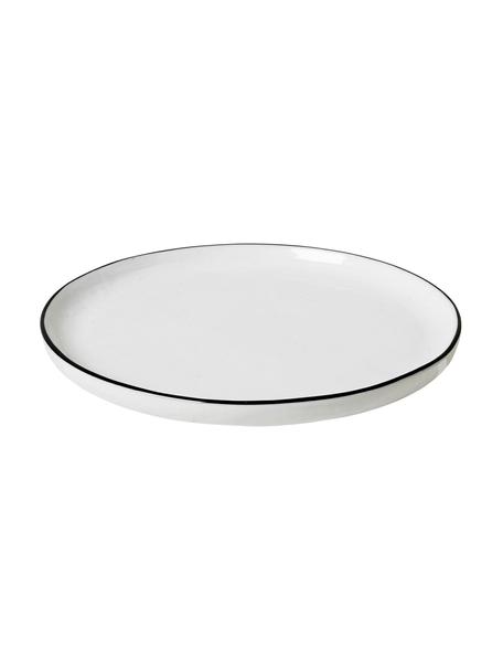Ręcznie wykonany talerz deserowy Salt, 4 szt., Porcelana, Złamana biel z czarną krawędzią, Ø 18 cm