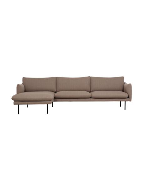 Ecksofa Moby mit Metall-Füssen, Bezug: Polyester Der hochwertige, Gestell: Massives Kiefernholz, FSC, Webstoff Taupe, B 280 x T 160 cm, Eckteil links