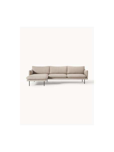 Divano angolare Moby, Rivestimento: poliestere Con 35.000 cic, Struttura: legno di pino massiccio, Piedini: metallo verniciato a polv, Tessuto beige, Larg. 280 x Prof. 160 cm, chaise longue a sinistra