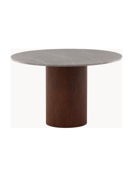 Mesa de comedor redonda en look mármol Austin, Ø 120 cm, Tablero: tablero de fibras de dens, Aspecto mármol gris, madera de fresno, Ø 120 cm