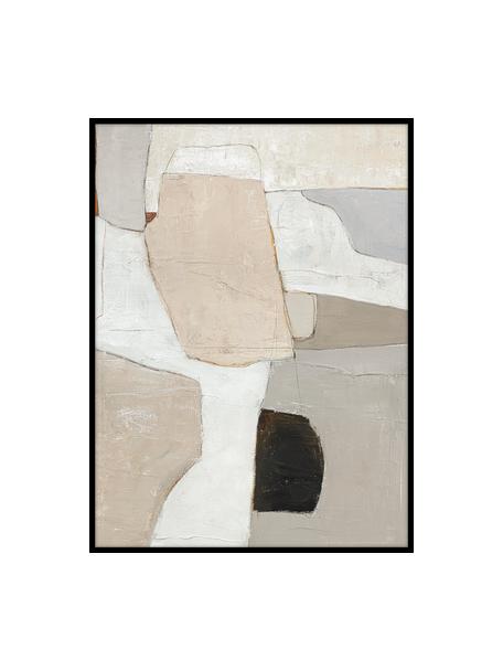 Impression sur toile peinte à la main encadrée Accurate, Beige, gris, noir, blanc, larg. 92 x haut. 120 cm
