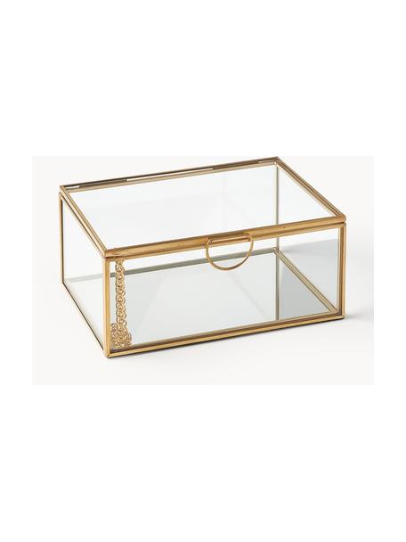 Opbergdoos Lirio van glas, Frame: gecoat metaal, Transparant, goudkleurig, B 14 x H 10 cm