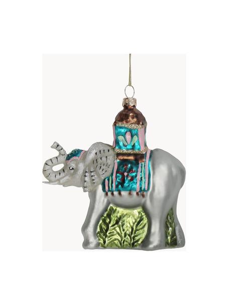 Adorno navideño Elephant, Vidrio, Gris, multicolor, An 12 x Al 12 cm