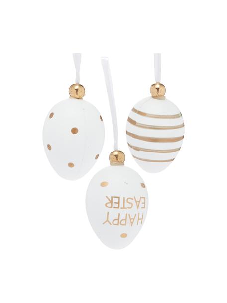 Set 6 ciondoli decorativi Happy Easter, Plastica, Bianco, dorato, Ø 3 x Alt. 4 cm
