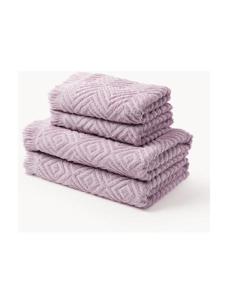 Set di asciugamani con motivo in rilievo Jacqui, varie misure, Lavanda, Set di 4 (asciugamano e telo da bagno)