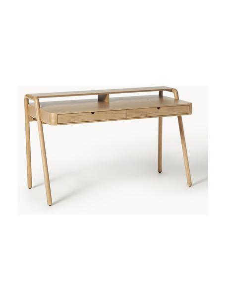 Bureau Evrak met lades, Frame: essenhoutfineer, Poten: massief essenhout Dit pro, Licht essenhout, B 139 x H 65 cm