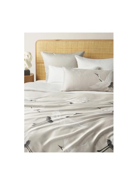 Baumwollsatin-Bettdeckenbezug Yuma mit Kranichmotiv, Webart: Satin Fadendichte 210 TC,, Beige, B 200 x L 200 cm