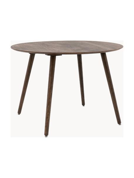 Mesa de comedor redonda de madera de roble Hatfield, Ø 110 cm, Tablero: madera de caucho con chap, Patas: tablero de fibras de dens, Madera de roble lacada en oscuro, Ø 110 cm