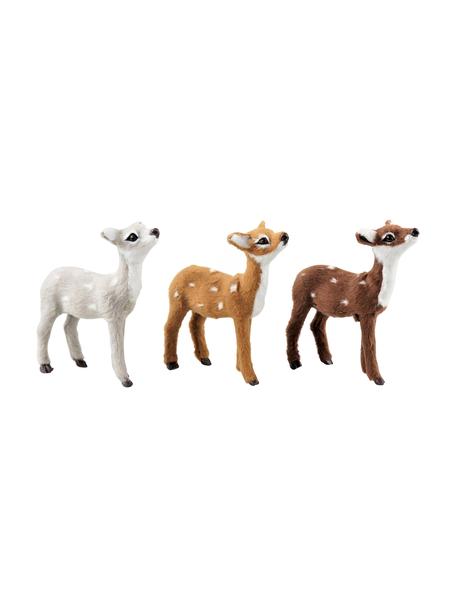 Decoratieve reeën Bambi, 3 stuks, Kunststof, Wit, bruintinten, B 8 x H 10 cm