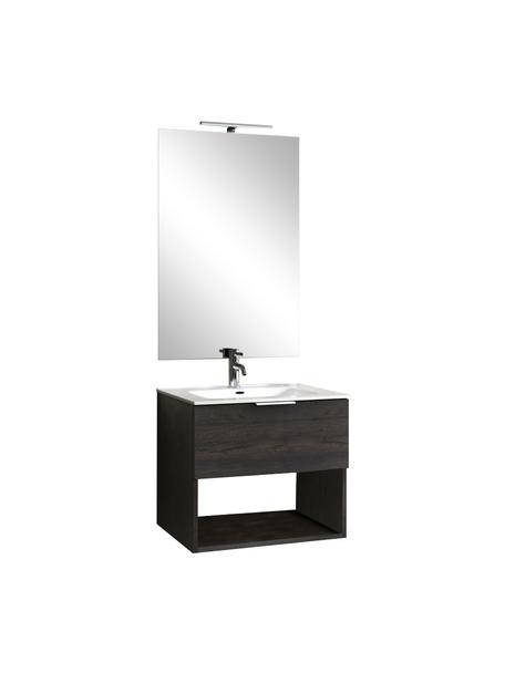 Set lavabo One, 4 pzas., Lámpara: aluminio recubierto, Espejo: vidrio, Parte trasera: plástico ABS, Marrón oscuro, Set de diferentes tamaños