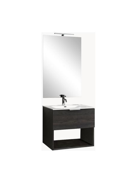Set lavabo One 4 pz, Manico: alluminio, rivestito, Lampada: alluminio, rivestito, Superficie dello specchio: vetro a specchio, Marrone scuro, Set in varie misure