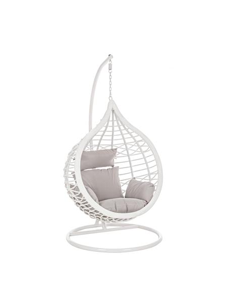 Fotel wiszący na stelażu z poduszką Torres, Stelaż: metal malowany proszkowo, Biały, szary, S 100 x G 70 cm