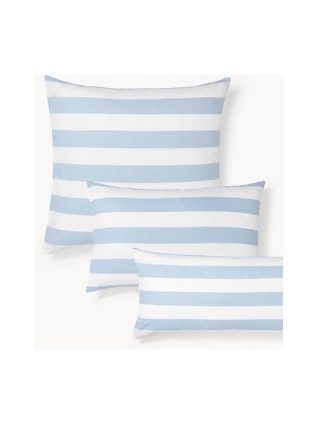 Taie d'oreiller réversible en coton à rayures Lorena, Bleu clair, blanc, larg. 65 x long. 65 cm