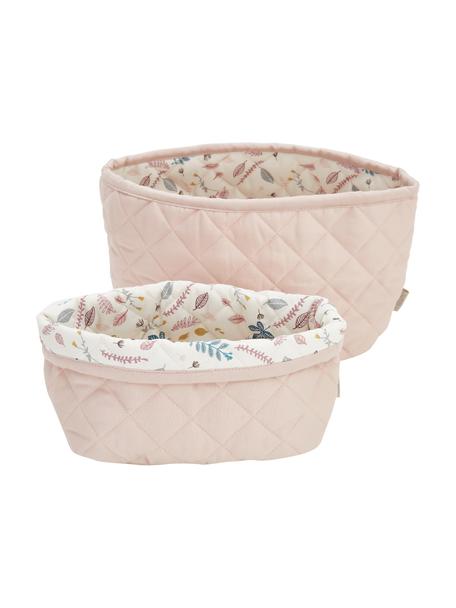 Aufbewahrungskörbe-Set Pressed Leaves aus Bio-Baumwolle, 2-tlg., Bezug: 100% Biobaumwolle, Rosa, Cremeweiß, Bunt, gemustert, Set mit verschiedenen Größen
