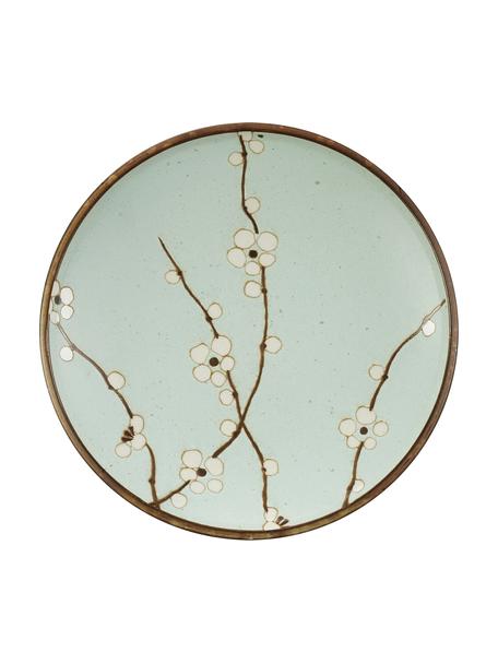 Platos postre artesanales Soshun, 2 uds., Gres, Verde, marrón, blanco, Ø 20 cm