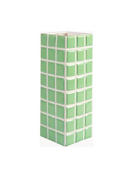 Design vaas Tile met tegellook, Dolomietensteen, Lichtgroen, wit, B 11 x H 28 cm