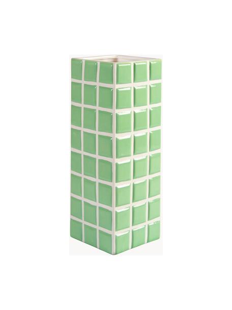 Vaso di design effetto piastrellato Tile, alt. 28 cm, Pietra dolomitica, Verde chiaro, bianco, Larg. 11 x Alt. 28 cm