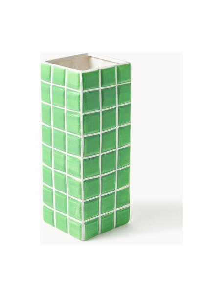 Design-Vase Tile mit Fliesenoptik, H 28 cm, Dolomitstein, Hellgrün, Off White, B 11 x H 28 cm