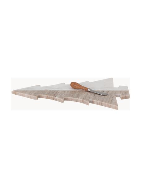 Marmor-Servierplatte Malalai mit Messer, L 42 x B 28 cm, Marmor, Brauner und Weißer Marmor, Set mit verschiedenen Größen