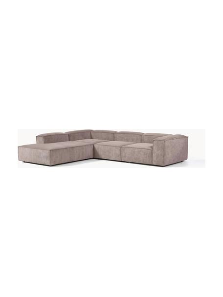 Modulares XL-Ecksofa Lennon aus Cord, Bezug: Cord (92 % Polyester, 8 %, Gestell: Massives Kiefernholz FSC-, Füße: Kunststoff, Cord Taupe, B 329 x T 269 cm, Eckteil links