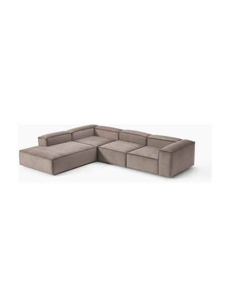 Modulares XL-Ecksofa Lennon aus Cord, Bezug: Cord (92 % Polyester, 8 %, Gestell: Massives Kiefernholz, Spe, Füße: Kunststoff Dieses Produkt, Cord Taupe, B 329 x T 269 cm, Eckteil links