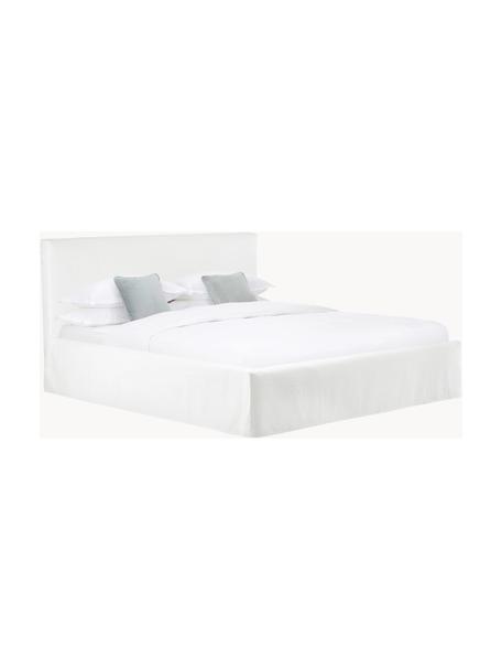 Gestoffeerd bed Feather met opbergruimte, Bekleding: polyester (gestructureerd, Frame: massief grenenhout en pla, Geweven stof wit, B 200 x L 200 cm