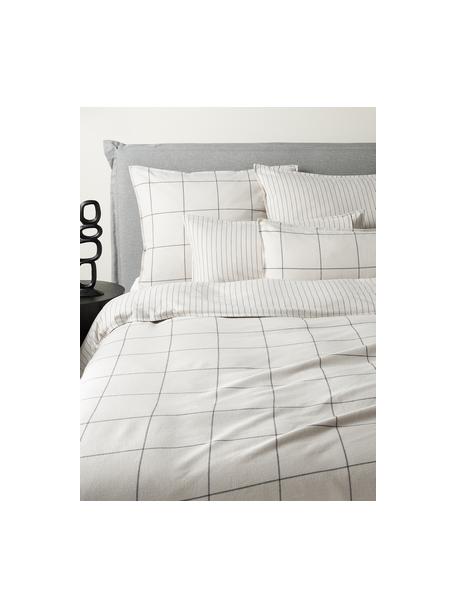 Funda nórdica de franela a cuadros Noelle, Blanco Off White, gris, Cama 90 cm (155 x 220 cm)