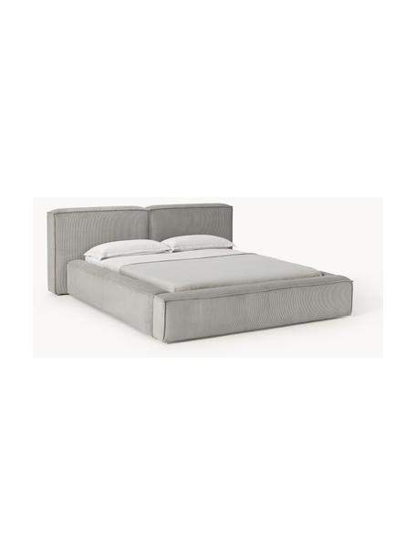 Cama tapizada en pana Lennon, con espacio de almacenamiento, Tapizado: pana (98% poliéster, 2% p, Estructura: madera de pino maciza, ma, Patas: madera, plástico Este pro, Pana gris, An 208 x L 243 cm (colchón 140 x 200 cm)