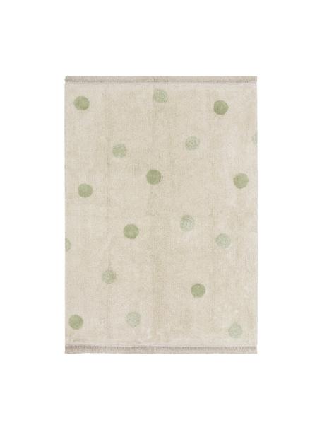 Handgewebter Kinder-Teppich Hippy Dots, Flor: 97 % Baumwolle, 3 % Kunst, Hellbeige, Salbeigrün, B 120 x L 160 cm (Größe S)