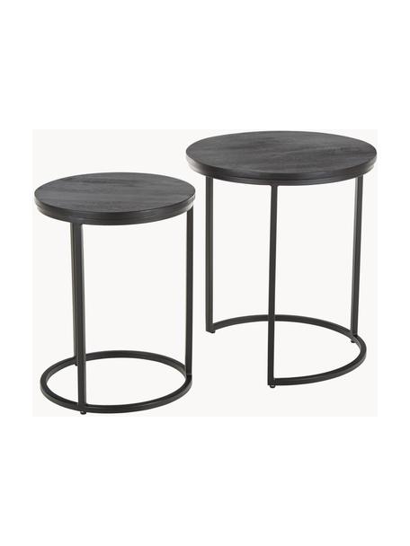 Table d'appoint gigogne noire en manguier Andrew, 2 élém., Bois de manguier, noir laqué, Lot de différentes tailles