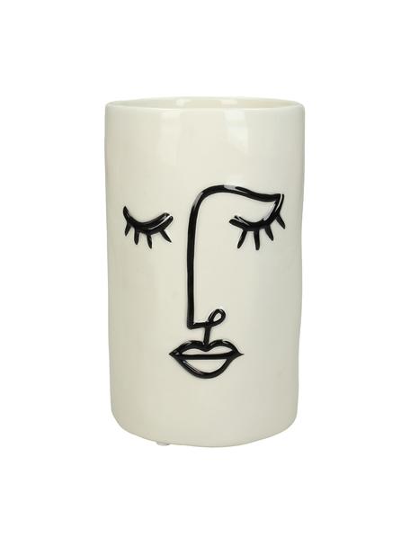 Portavaso di design in gres Face, Terracotta, Bianco latteo, nero, Ø 11 x Alt. 18 cm