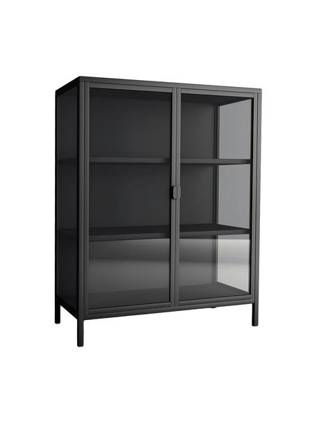 Vetrina nera Brisbane, Struttura: metallo, rivestito, Nero, trasparente, Larg. 80 x Alt. 102 cm