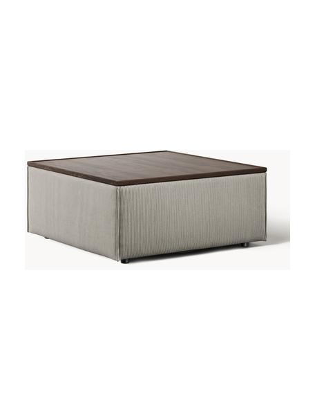 Sofa-Hocker Lennon aus Cord mit Stauraum, Bezug: Cord (92 % Polyester, 8 %, Tablett: Eichenholz, Spannplatte m, Gestell: Spanplatte, mitteldichte , Cord Grau, dunkles Eichenholz, B 88 x T 88 cm