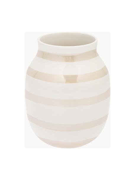 Jarrón artesanal de cerámica Omaggio, Al 20 cm, Cerámica, Beige claro, Off White, Ø 17 x Al 20 cm