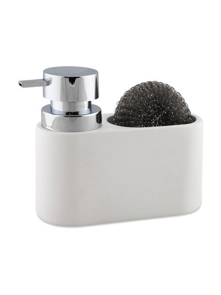 Dozownik na płyn do naczyń z gąbką Strepa, Biały, odcienie srebrnego, S 19 x W 15 cm