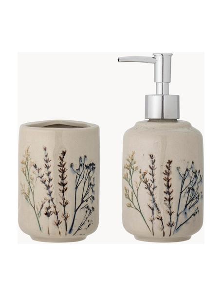 Set de baño artesanal Bea, 2 uds., Dosificador: plástico, Beige, plateado, Set de diferentes tamaños